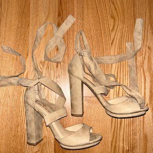 Lulu's Nude Suede Lace-Up Heels